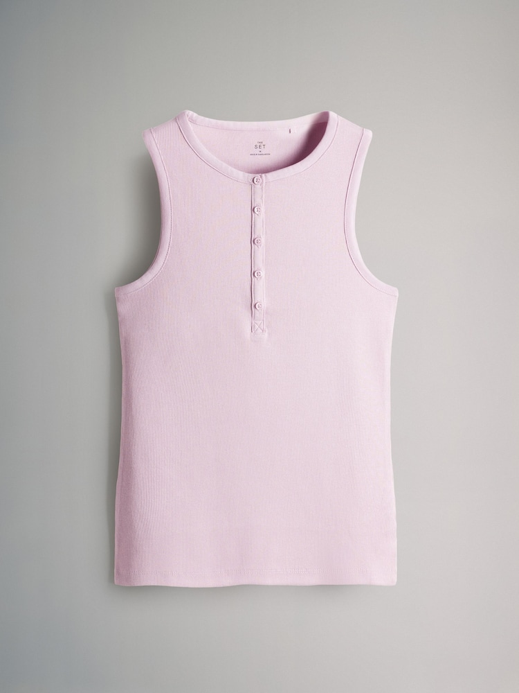 The Set Pink/Black/Cream/Stripe Ribbed Henley Vests 4 Pack - Image 13 of 15