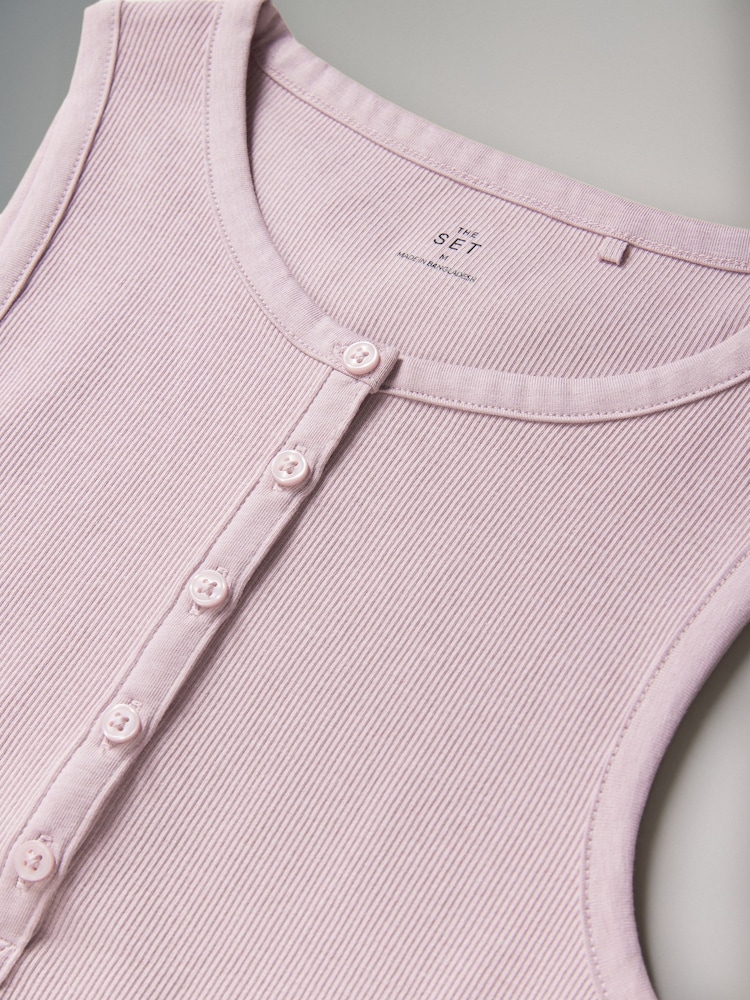 The Set Pink/Black/Cream/Stripe Ribbed Henley Vests 4 Pack - Image 14 of 15