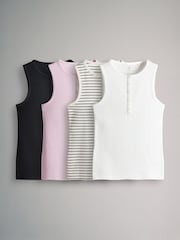 The Set Pink/Black/Cream/Stripe Ribbed Henley Vests 4 Pack - Image 2 of 15