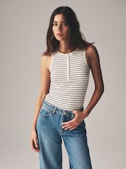 The Set Pink/Black/Cream/Stripe Ribbed Henley Vests 4 Pack - Image 4 of 15