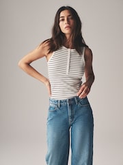 The Set Pink/Black/Cream/Stripe Ribbed Henley Vests 4 Pack - Image 5 of 15