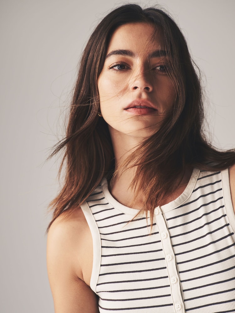 The Set Pink/Black/Cream/Stripe Ribbed Henley Vests 4 Pack - Image 9 of 15