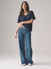 Navy/Light Blue/ Cream - The Set מארז של 3 חולצות טי מבד במרקם לא אחיד עם צווארון וי, %100 כותנה - תמונה 5 מתוך 12