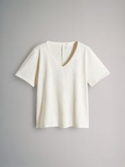 Navy/Light Blue/ Cream - The Set מארז של 3 חולצות טי מבד במרקם לא אחיד עם צווארון וי, %100 כותנה - תמונה 9 מתוך 12