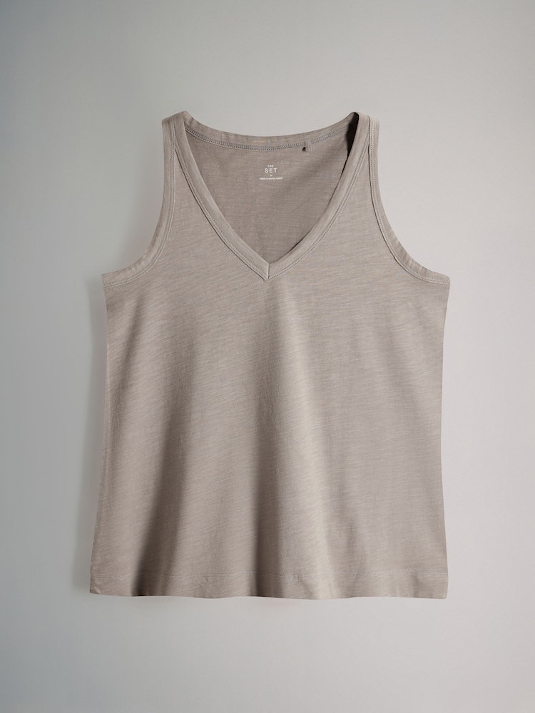 The Set Black/White/Taupe Brown/Pink 4 Pack 100% Cotton Slub V-Neck Swing Vests - Image 2 of 6