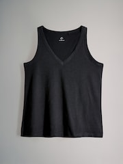 The Set Black/White/Taupe Brown/Pink 4 Pack 100% Cotton Slub V-Neck Swing Vests - Image 3 of 6