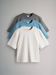 The Set Blue/CharcoalGrey/Grey Marl 3 Pack Soft Terry Relaxed 100% Cotton T-Shirts - Image 1 of 6