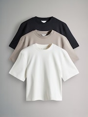 The Set Black/White/Nude 3 Pack Soft Terry Relaxed 100% Cotton T-Shirts - Image 2 of 12