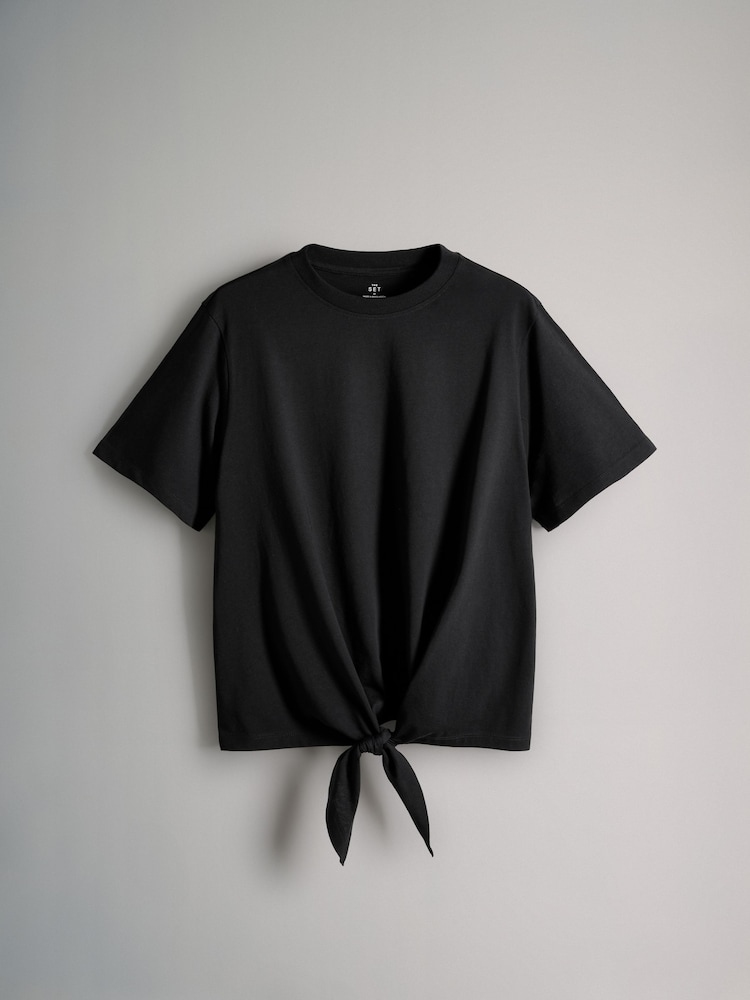 The Set Black/White/Black and White Stripe 3 Pack Tie Front 100% Cotton T-Shirts - Image 2 of 6