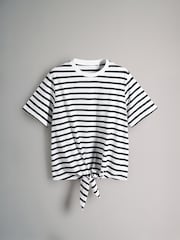 The Set Black/White/Black and White Stripe 3 Pack Tie Front 100% Cotton T-Shirts - Image 3 of 6