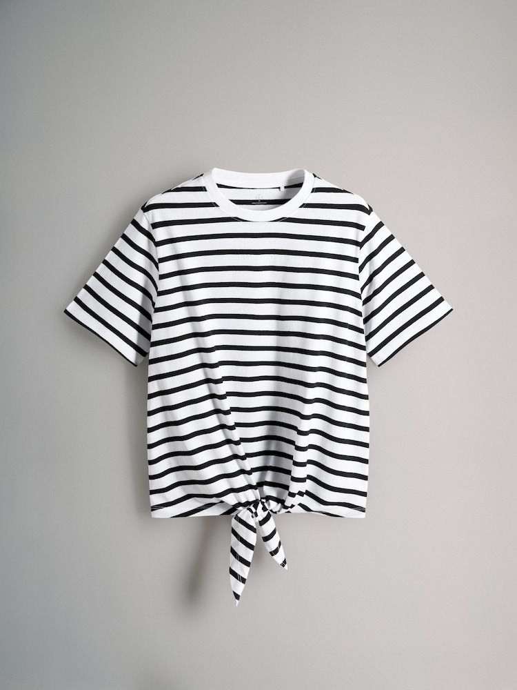 The Set Black/White/Black and White Stripe 3 Pack Tie Front 100% Cotton T-Shirts - Image 3 of 6