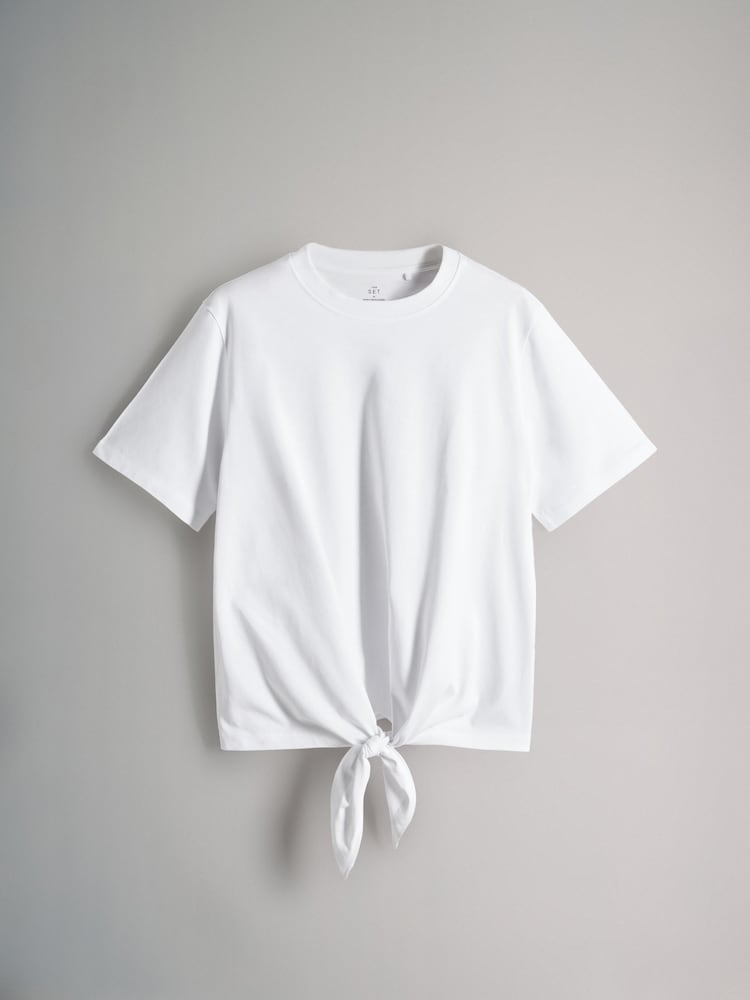The Set Black/White/Black and White Stripe 3 Pack Tie Front 100% Cotton T-Shirts - Image 4 of 6