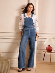 Love & Roses Mid Wash Blue Scallop Edge Denim Dungarees - Image 1 of 1