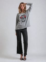 Religion Grey Long Sleeve Flush 100% Cotton T-Shirt with Floret Roses Religion Artwork - Image 4 of 6
