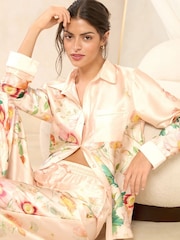 Lipsy Gold Long Sleeve Printed Satin Pjyama Set - Image 2 of 4