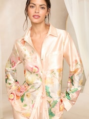 Lipsy Gold Long Sleeve Printed Satin Pjyama Set - Image 3 of 4
