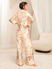 Lipsy Gold Long Sleeve Printed Satin Pjyama Set - Image 4 of 4