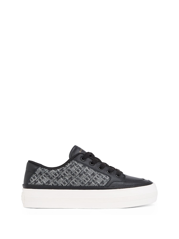 Tommy Hilfiger Black Vulcanised Leather Monogram Trainers - Image 2 of 5