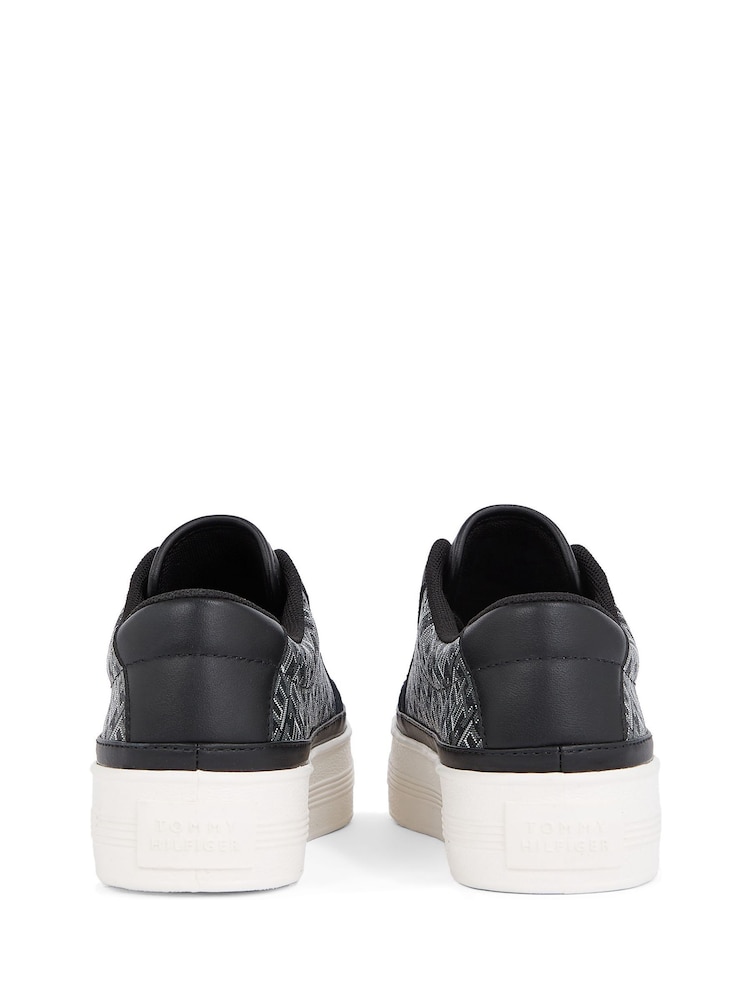 Tommy Hilfiger Black Vulcanised Leather Monogram Trainers - Image 4 of 5