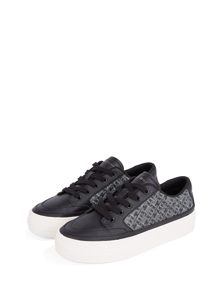 Tommy Hilfiger Black Vulcanised Leather Monogram Trainers - Image 5 of 5