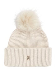 Tommy Hilfiger White Pom Pom Beanie With Cashmere - Image 1 of 3