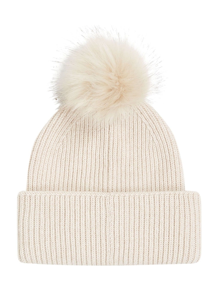 Tommy Hilfiger White Pom Pom Beanie With Cashmere - Image 2 of 3