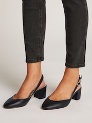 Tommy Hilfiger Black Smooth Leather Slingback Pumps - Image 1 of 5