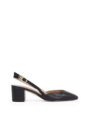 Tommy Hilfiger Black Smooth Leather Slingback Pumps - Image 2 of 5