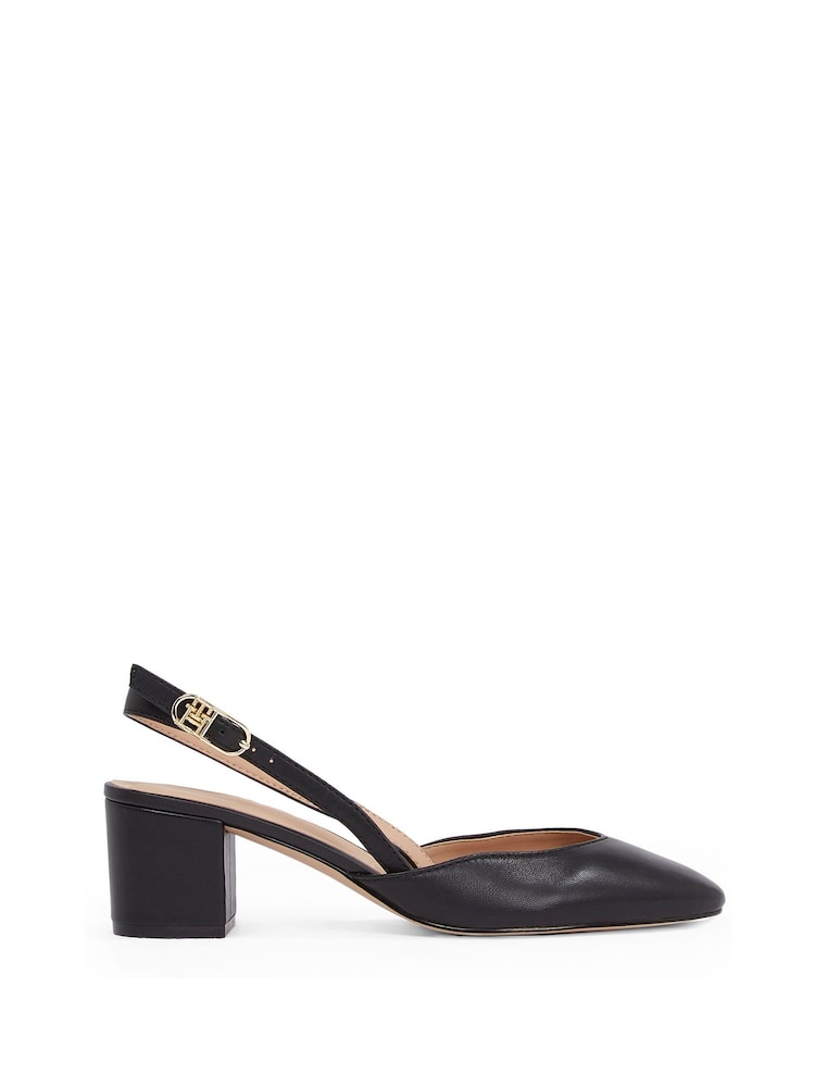 Tommy Hilfiger Black Smooth Leather Slingback Pumps - Image 2 of 5