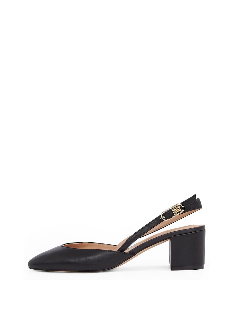 Tommy Hilfiger Black Smooth Leather Slingback Pumps - Image 3 of 5