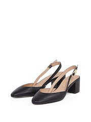 Tommy Hilfiger Black Smooth Leather Slingback Pumps - Image 4 of 5