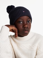 Tommy Hilfiger Blue 100% Cotton Pom Pom Beanie - Image 1 of 6