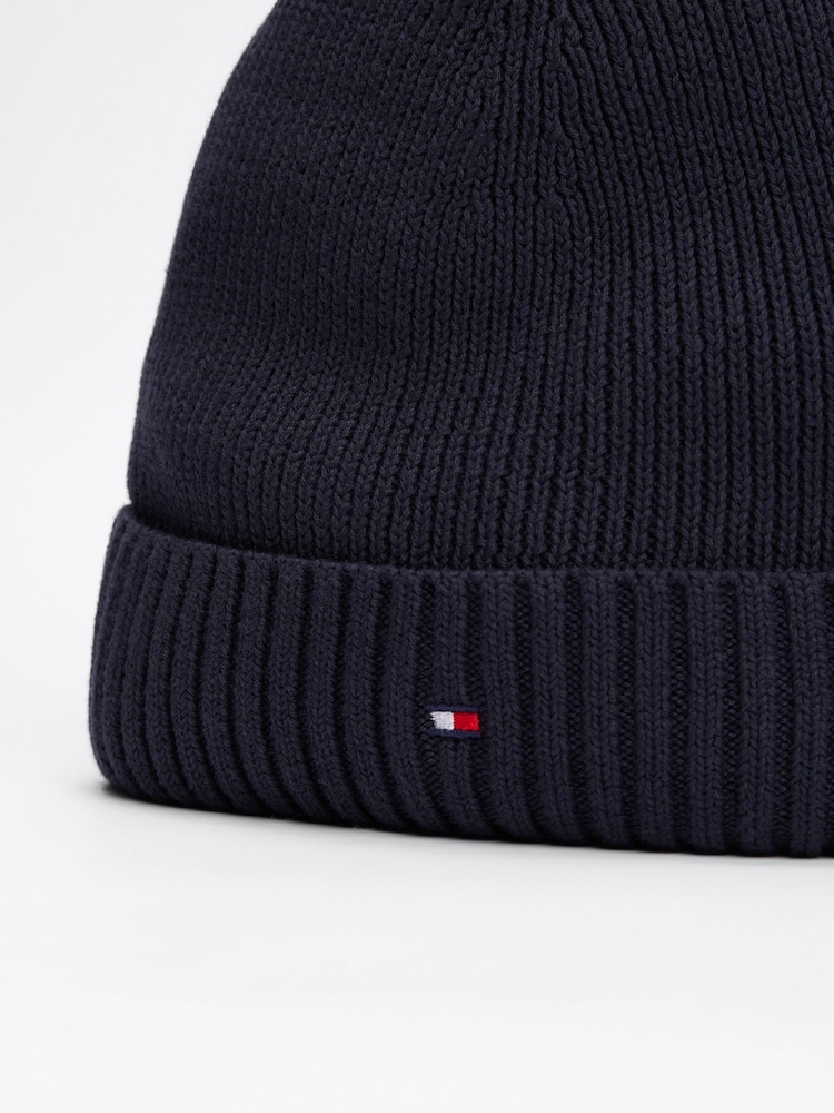 Tommy Hilfiger Blue 100% Cotton Pom Pom Beanie - Image 5 of 6