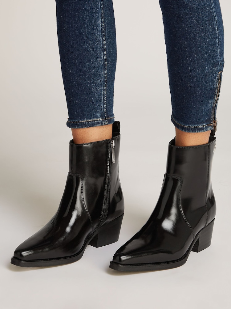 Tommy Hilfiger Black Leather Cowboy Boots - Image 1 of 6