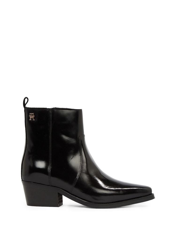 Tommy Hilfiger Black Leather Cowboy Boots - Image 2 of 6
