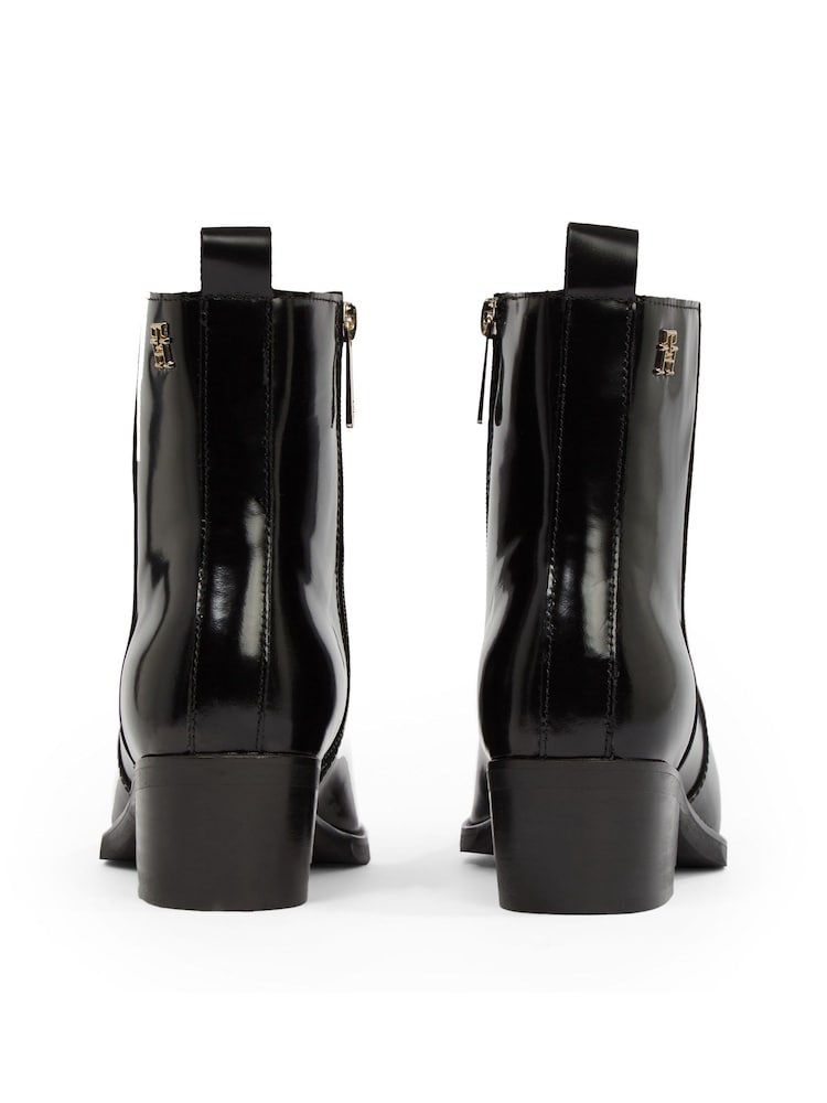 Tommy Hilfiger Black Leather Cowboy Boots - Image 4 of 6