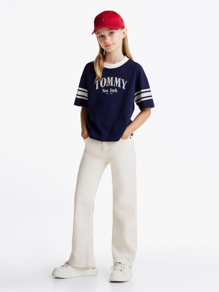 Tommy Hilfiger Blue 100% Cotton Varsity Colourblock T-Shirt - Image 2 of 7