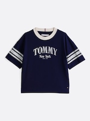 Tommy Hilfiger Blue 100% Cotton Varsity Colourblock T-Shirt - Image 6 of 7
