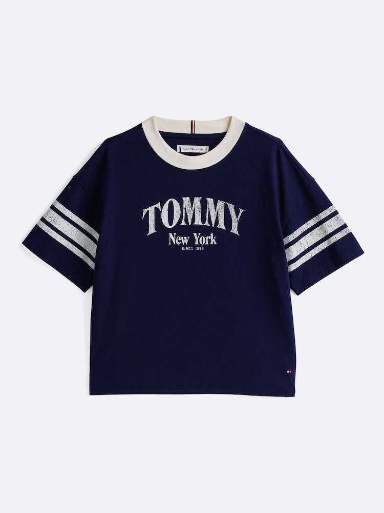 Tommy Hilfiger Blue 100% Cotton Varsity Colourblock T-Shirt - Image 6 of 7