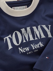 Tommy Hilfiger Blue 100% Cotton Varsity Colourblock T-Shirt - Image 7 of 7