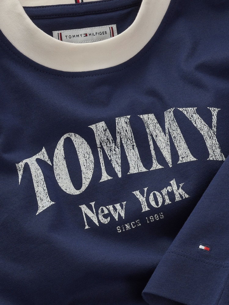 Tommy Hilfiger Blue 100% Cotton Varsity Colourblock T-Shirt - Image 7 of 7