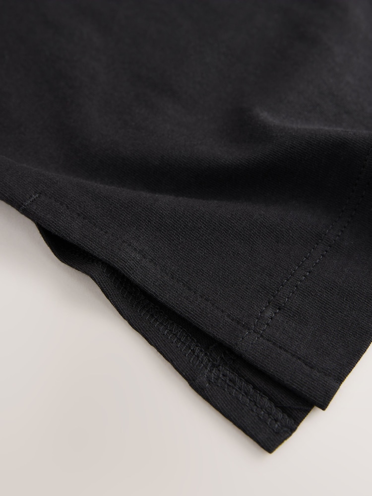 Negro - Relaxed Boxy Elbow Length Crew Neck 100% Cotton T-Shirt - Imagen 2 de 3