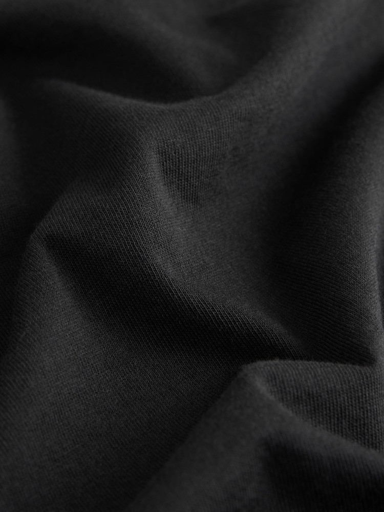 Negro - Relaxed Boxy Elbow Length Crew Neck 100% Cotton T-Shirt - Imagen 3 de 3