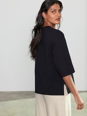 Black Relaxed Boxy Elbow Length Crew Neck 100% Cotton T-Shirt - Image 4 of 8