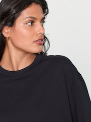 Black Relaxed Boxy Elbow Length Crew Neck 100% Cotton T-Shirt - Image 5 of 8