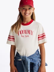 Tommy Hilfiger White 100% Cotton Varsity Colourblock T-Shirt - Image 1 of 5