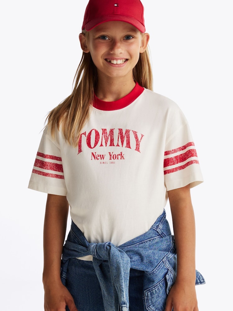 Tommy Hilfiger White 100% Cotton Varsity Colourblock T-Shirt - Image 1 of 5