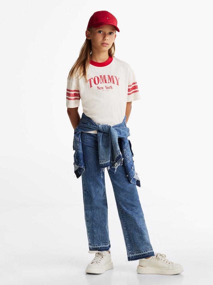 Tommy Hilfiger White 100% Cotton Varsity Colourblock T-Shirt - Image 2 of 5