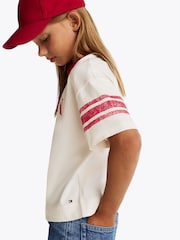 Tommy Hilfiger White 100% Cotton Varsity Colourblock T-Shirt - Image 4 of 5