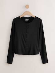 Black Soft Touch Ribbed Long Sleeve Button Through Cardigan with Containing TENCEL™ Lyocell - Image 1 of 3